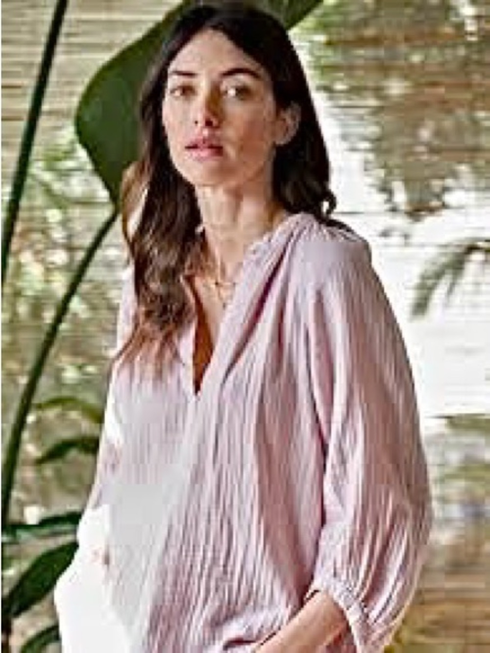 Abercrombie & Fitch Soft Pink Pleated Button-Down Blouse